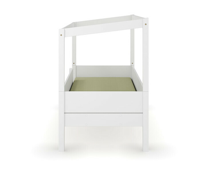 Vue de profil lit cabane avec barrire avant et arrire + matelas