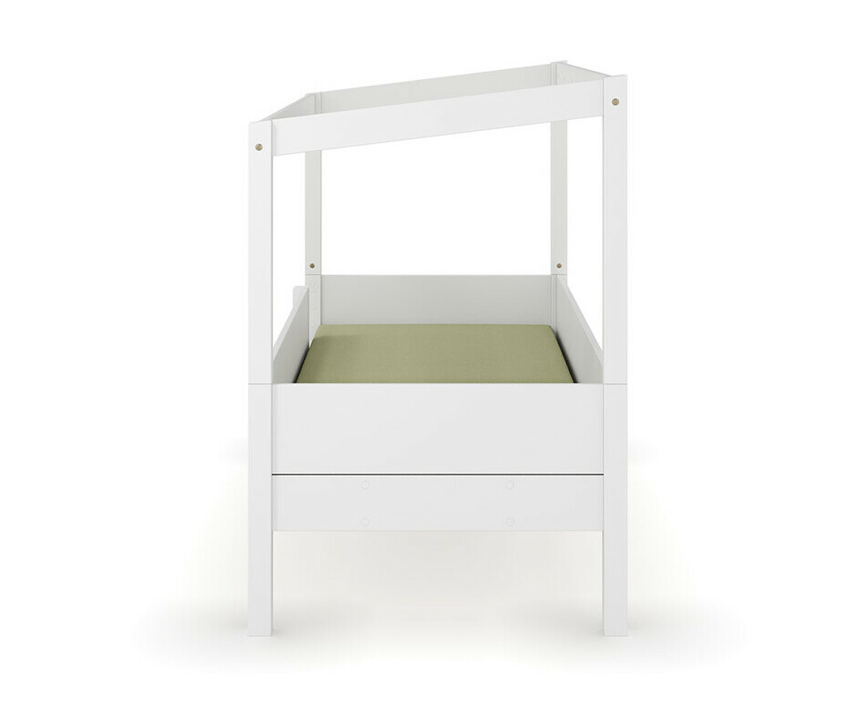 Vue de profil lit cabane avec barrire avant et arrire + matelas