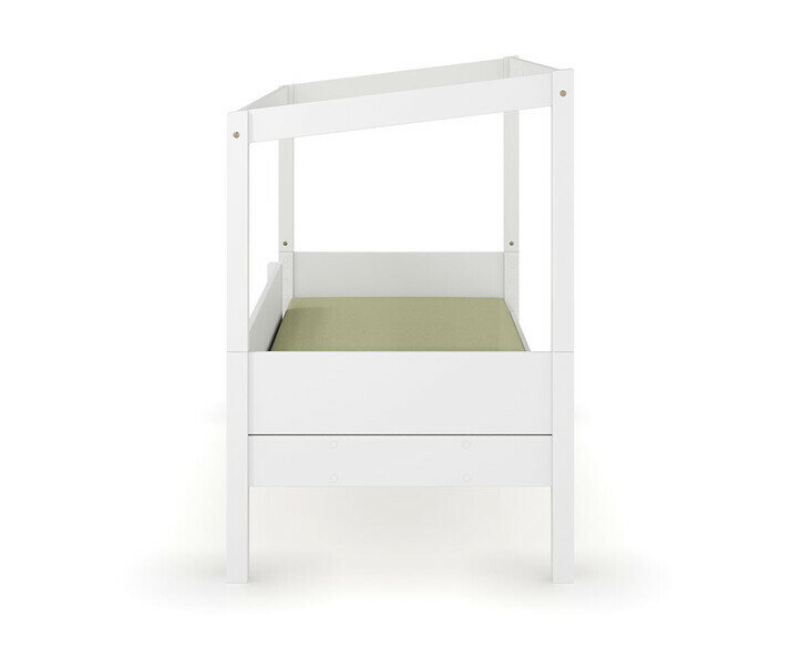 Vue de profil lit cabane avec barrire avant + matelas