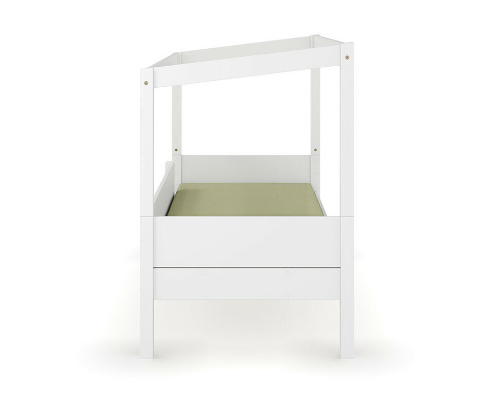 Vue de profil lit cabane avec barrire avant + matelas