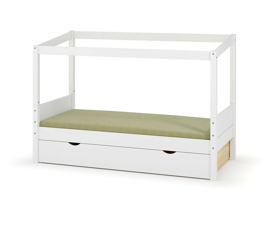 Lit cabane blanc Combeebed avec tiroir + matelas