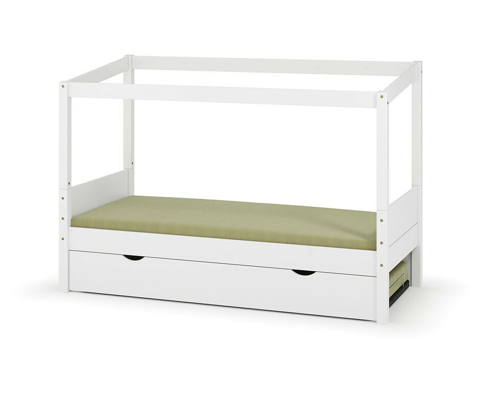 Lit gigogne cabane Combeebed blanc + matelas + caches