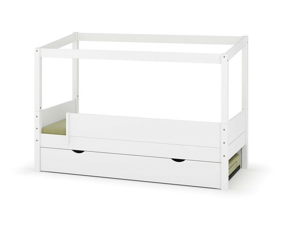 Lit gigogne cabane Combeebed blanc + matelas + barriere avant