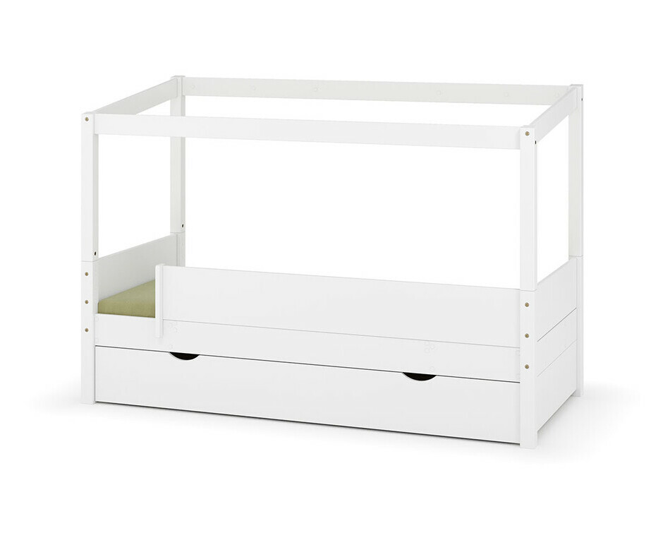 Lit gigogne cabane Combeebed blanc + matelas + caches + barrière avant Lit gigogne cabane Combeebed blanc + matelas + caches + barrière avant