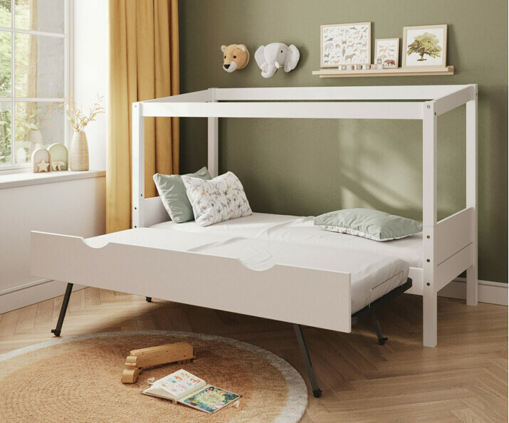 Lit cabane Combeebed banc avec sommier gigogne dpli + 2 matelas