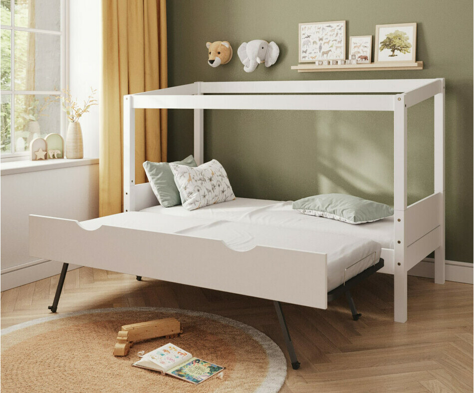 Lit cabane Combeebed banc avec sommier gigogne dpli + 2 matelas
