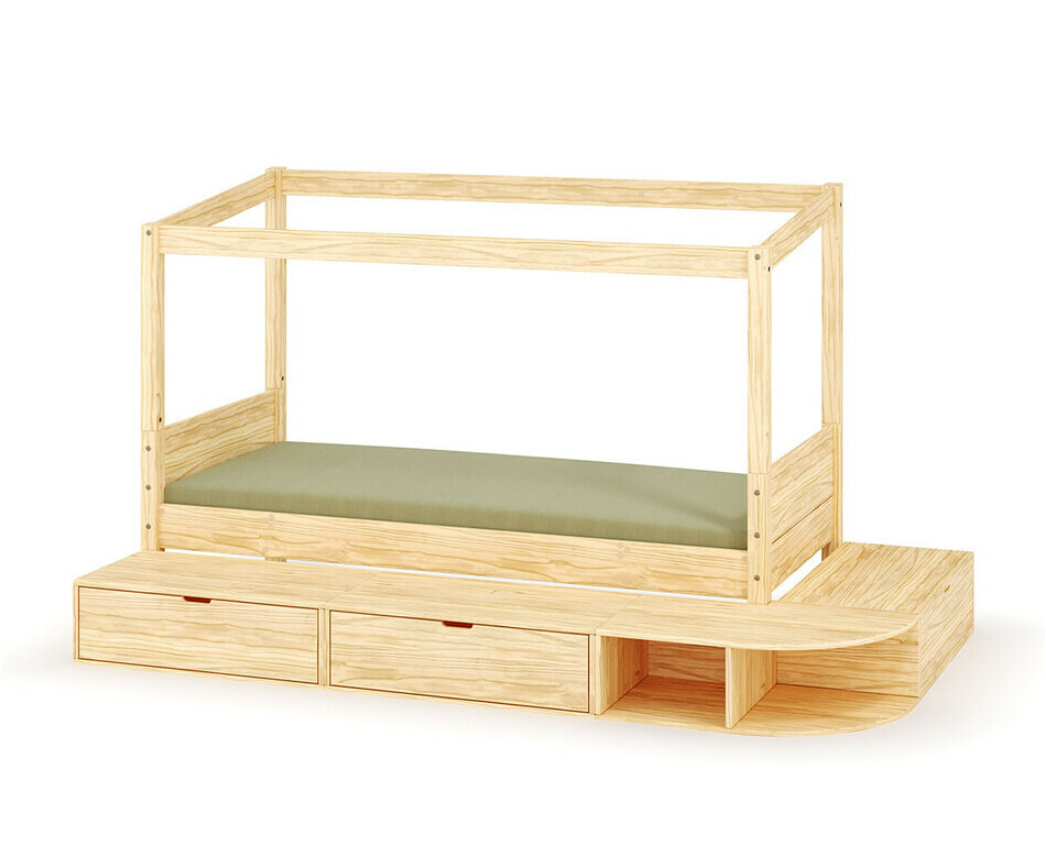 Lit enfant cabane bois Combeebed avec estrade et matelas