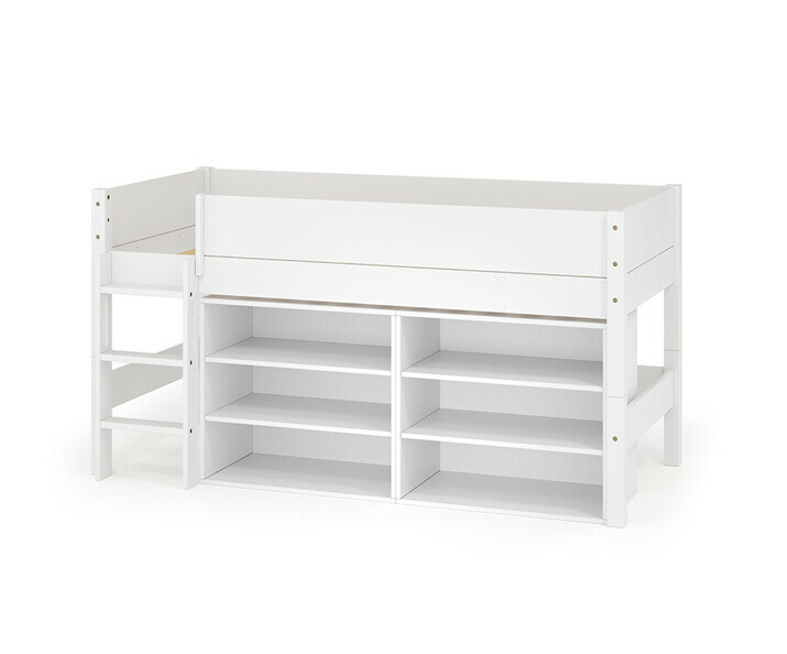 Lit mi hauteur blanc enfant avec tagres et chelle grand ct
