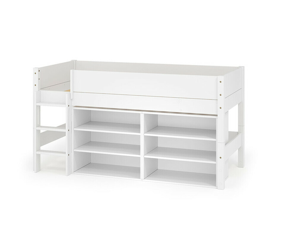 Lit mi hauteur blanc enfant avec tagres et chelle grand ct
