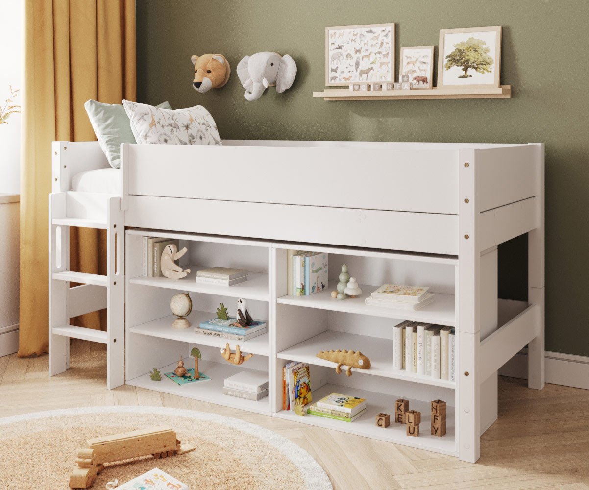 Lit enfant Combeebed blanc avec tagres