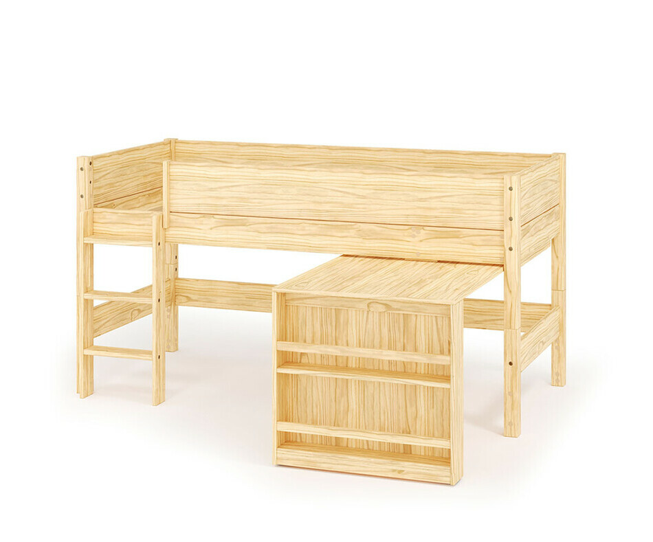 Lit mi hauteur bois avec bureau et chelle grand ct