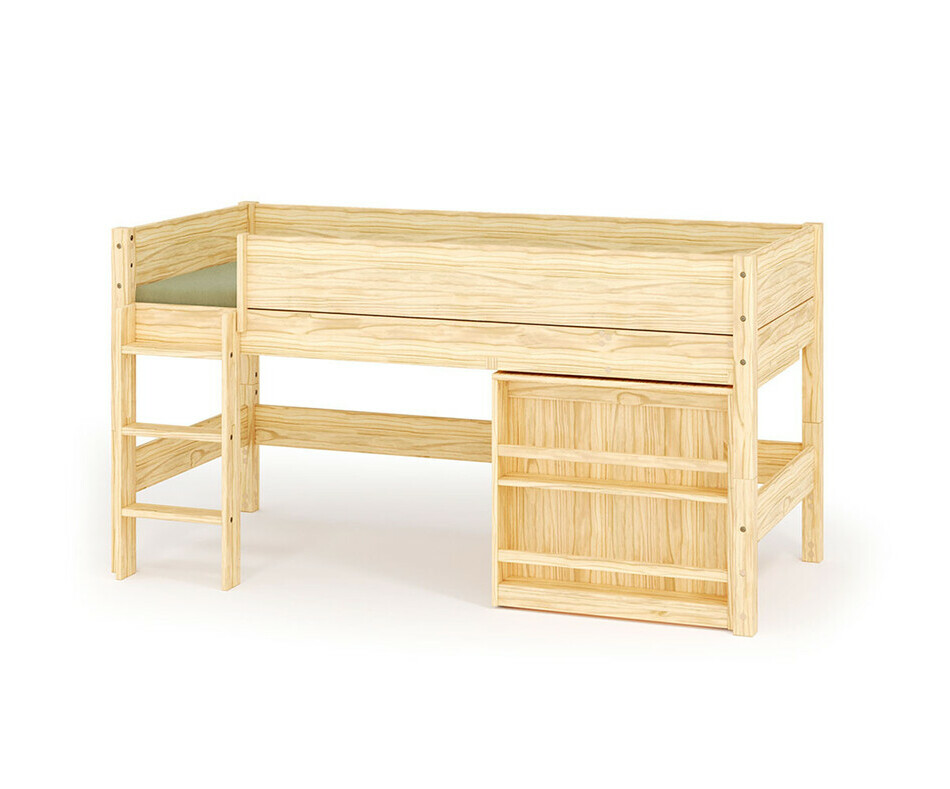 Lit mi hauteur bois avec bureau repli et chelle grand ct