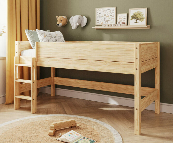 Lit enfant mi hauteur bois Combeebed avec chelle grand ct + matelas