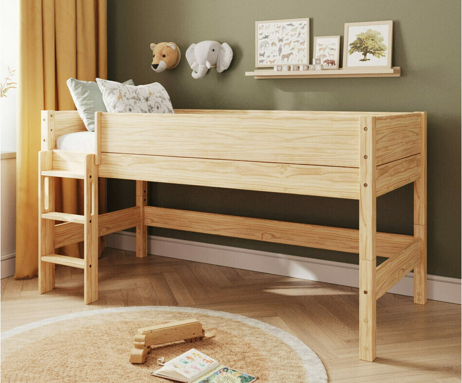 Lit enfant mi hauteur bois Combeebed avec chelle grand ct + matelas