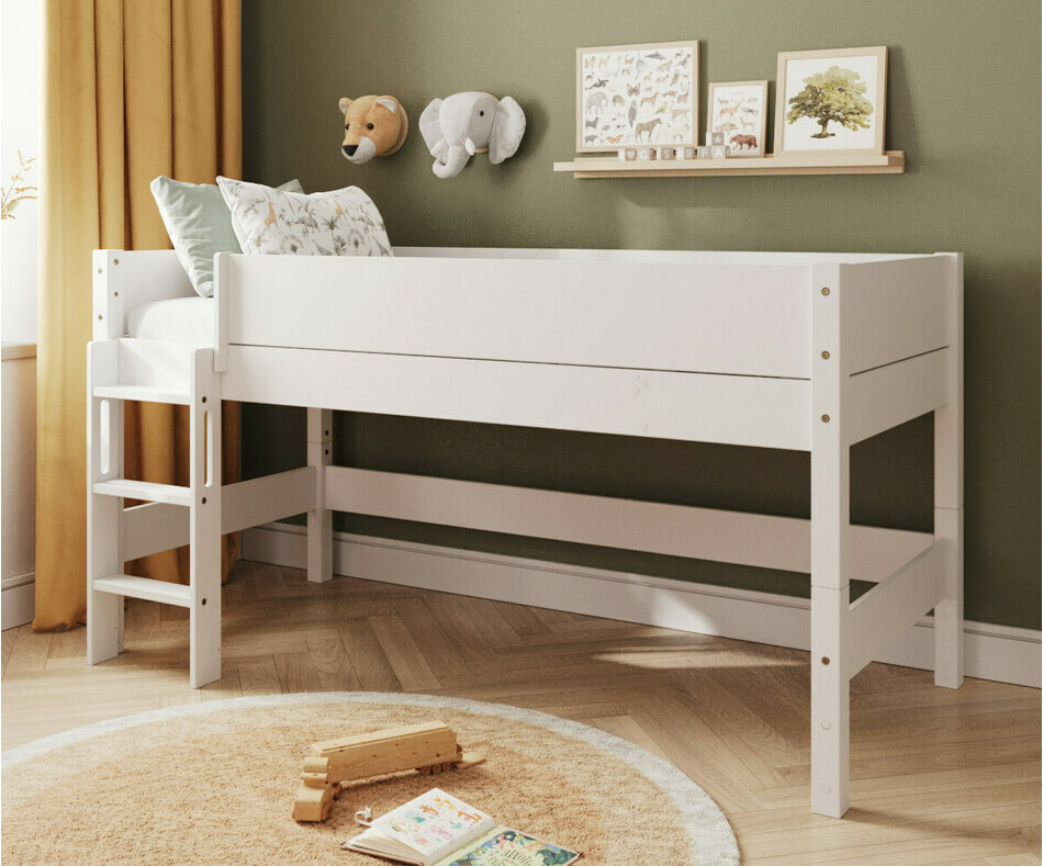 Lit enfant mi hauteur blanc Combeebed avec chelle grand ct + matelas