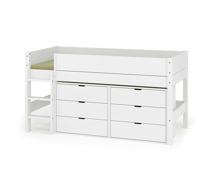 Lit mi hauteur blanc enfant avec commodes et chelle grand ct matelas