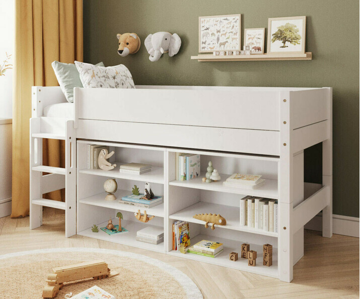 Lit mi-hauteur enfant avec rangement et matelas - Combeebed