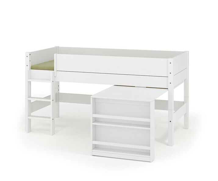 Lit mi hauteur blanc avec bureau et chelle grand ct et matelas inclus