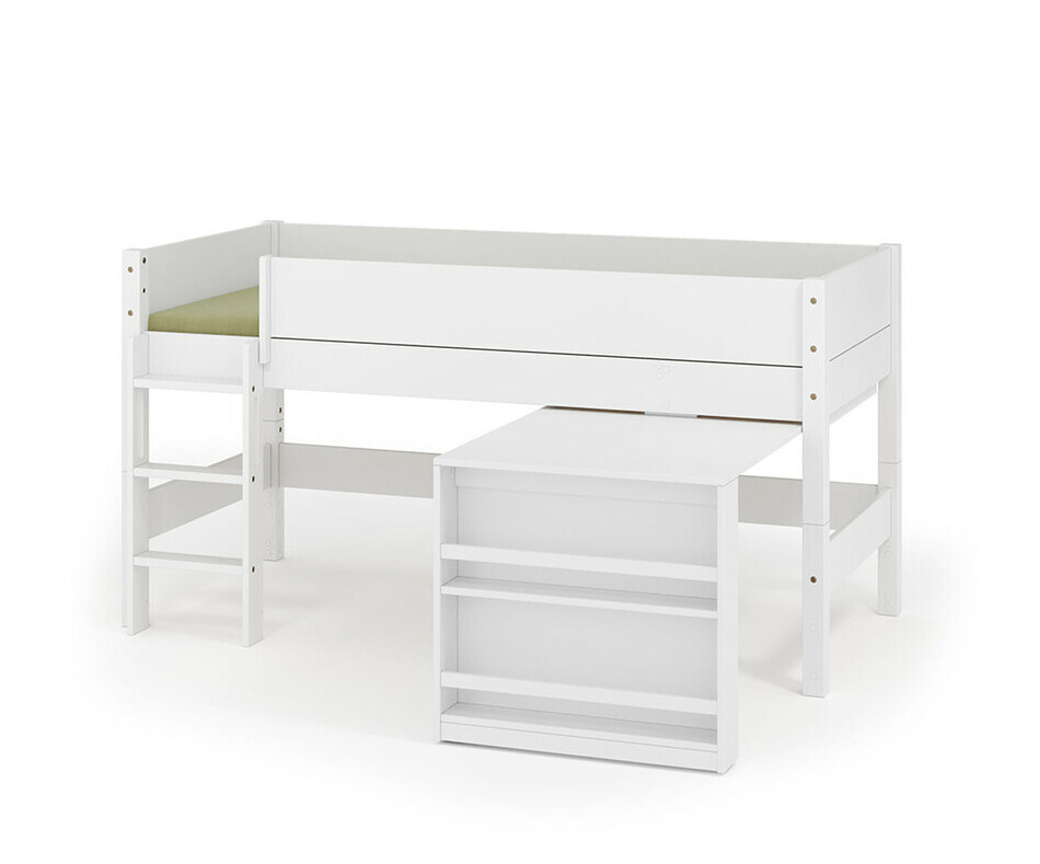 Lit mi hauteur blanc avec bureau et chelle grand ct et matelas inclus