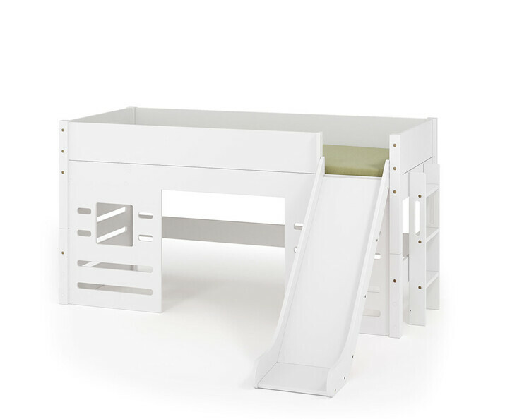 Lit mi hauteur blanc Combeebed avec toboggan et fentre basse et matelas en option