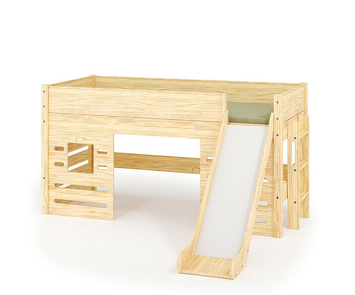 Lit mi hauteur bois Combeebed avec toboggan et fentre basse et matelas en option