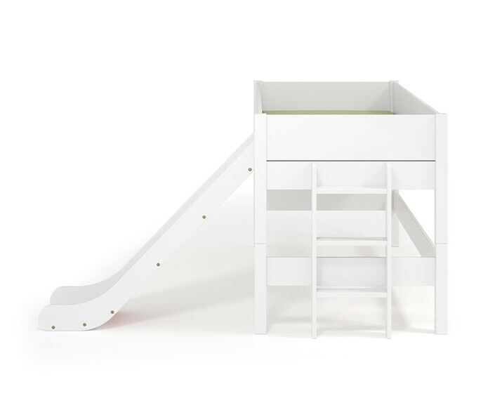 Vue de profil du lit blanc mi hauteur avec toboggan