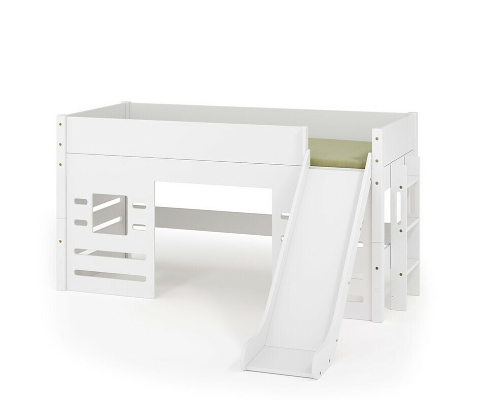 Lit mi hauteur blanc Combeebed avec toboggan et fentre basse et matelas 