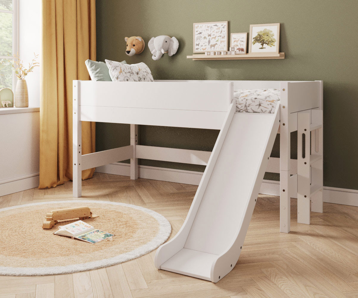 Lit mi hauteur blanc Combeebed avec toboggan + matelas