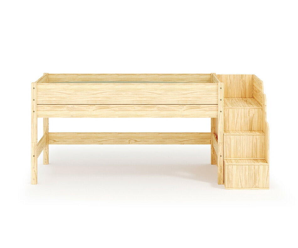Vue de face - Lit enfant mi hauteur bois Combeebed avec escalier