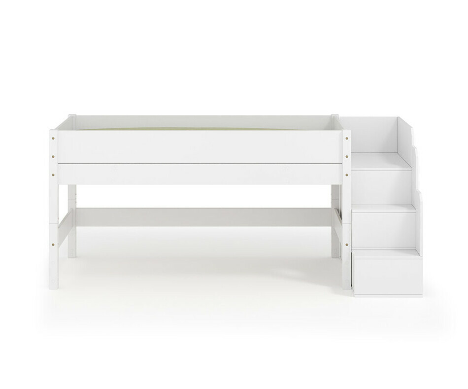 Vue de face - Lit enfant mi hauteur blanc Combeebed avec escalier