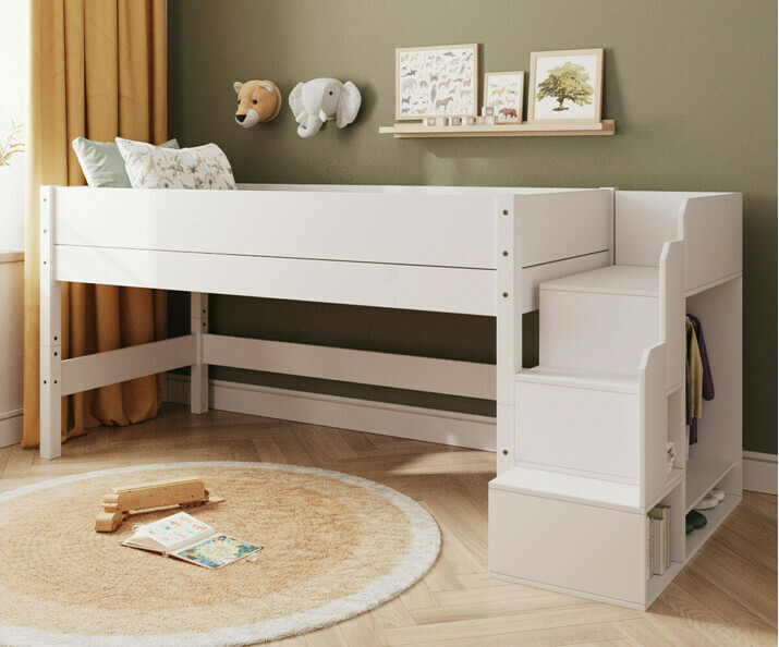 Lit mi-hauteur enfant avec escalier - Combeebed
