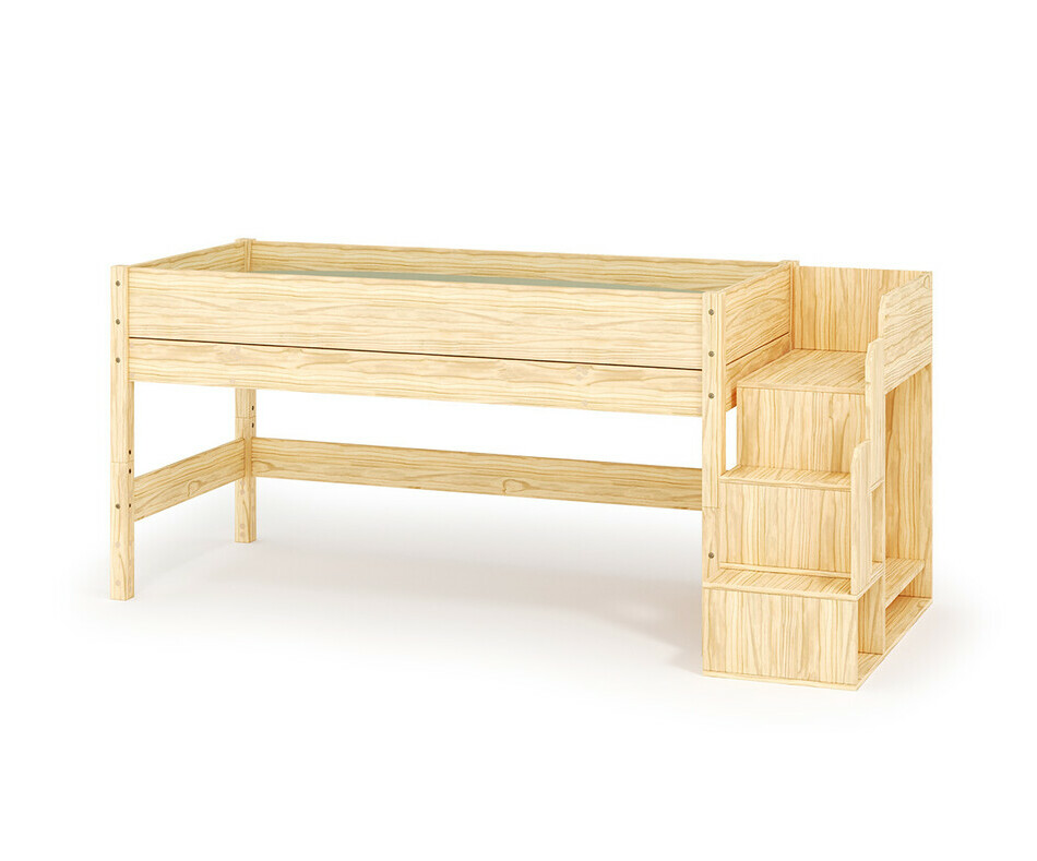 Lit mi hauteur bois enfant Combeebed avec escalier + matelas