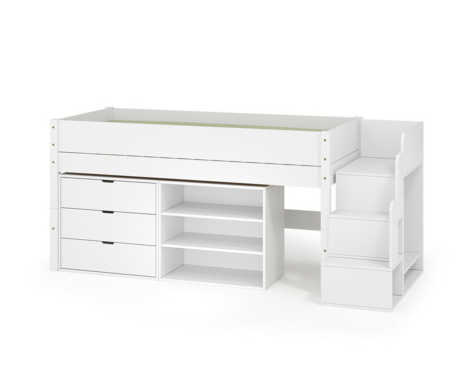 Lit blanc mi hauteur Combeebed + commode + tagre + matelas