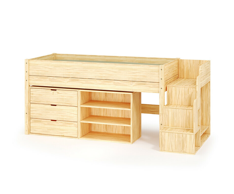 Lit bois mi hauteur Combeebed + commode + tagre + matelas