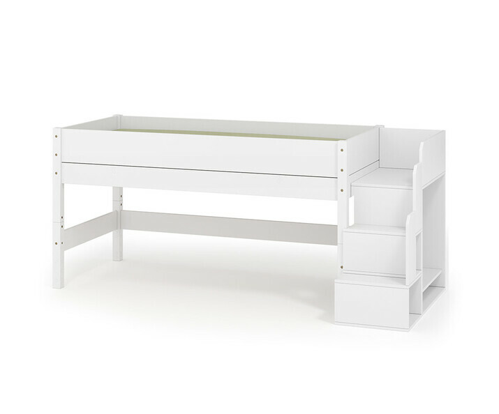 Lit mi hauteur blanc enfant Combeebed avec escalier + matelas