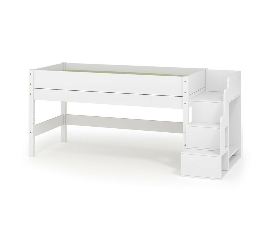 Lit mi hauteur blanc enfant Combeebed avec escalier + matelas