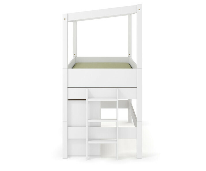 Lit cabane mi-hauteur blanc avec lot de 2 rangements - chelle sur le petit ct
