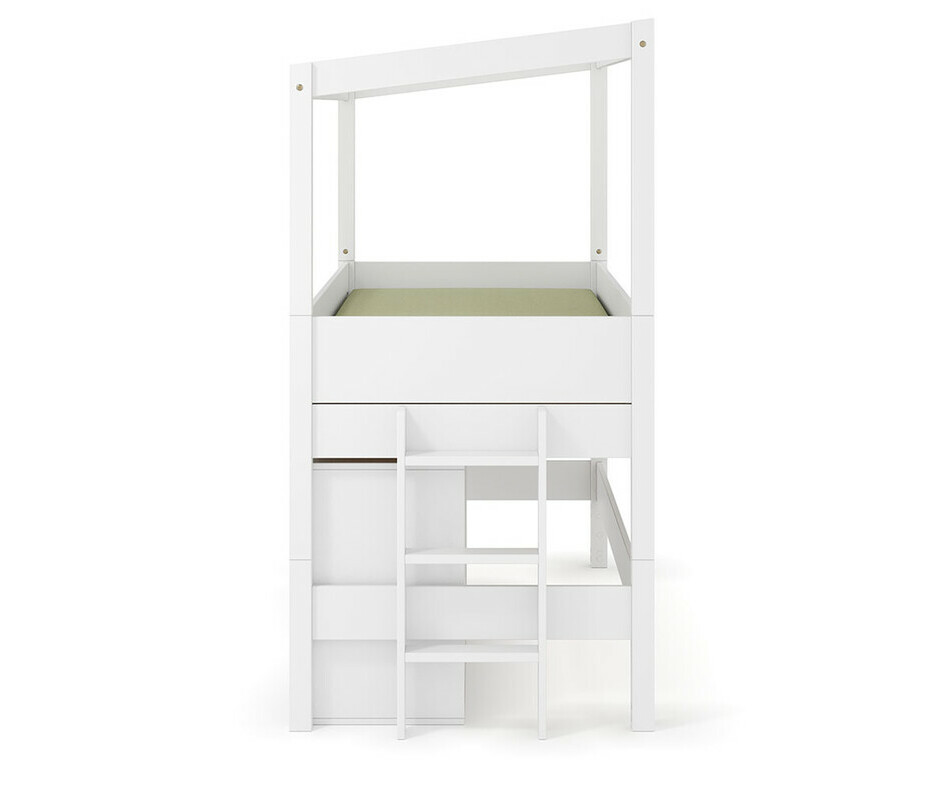 Lit cabane mi-hauteur blanc avec lot de 2 rangements - chelle sur le petit ct