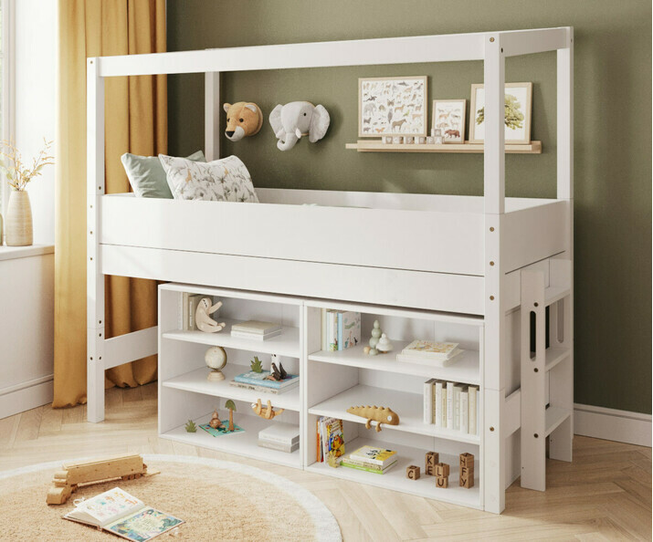Lit cabane mi-hauteur avec rangement - Combeebed