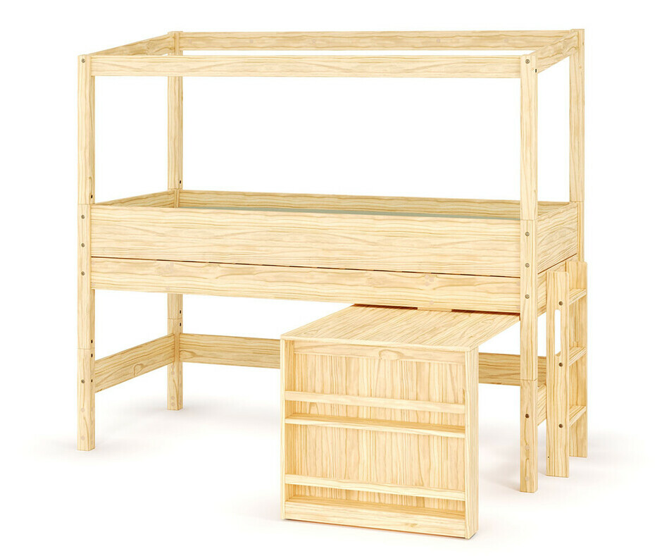Lit cabane mi-hauteur bois avec bureau ouvert - chelle petit ct