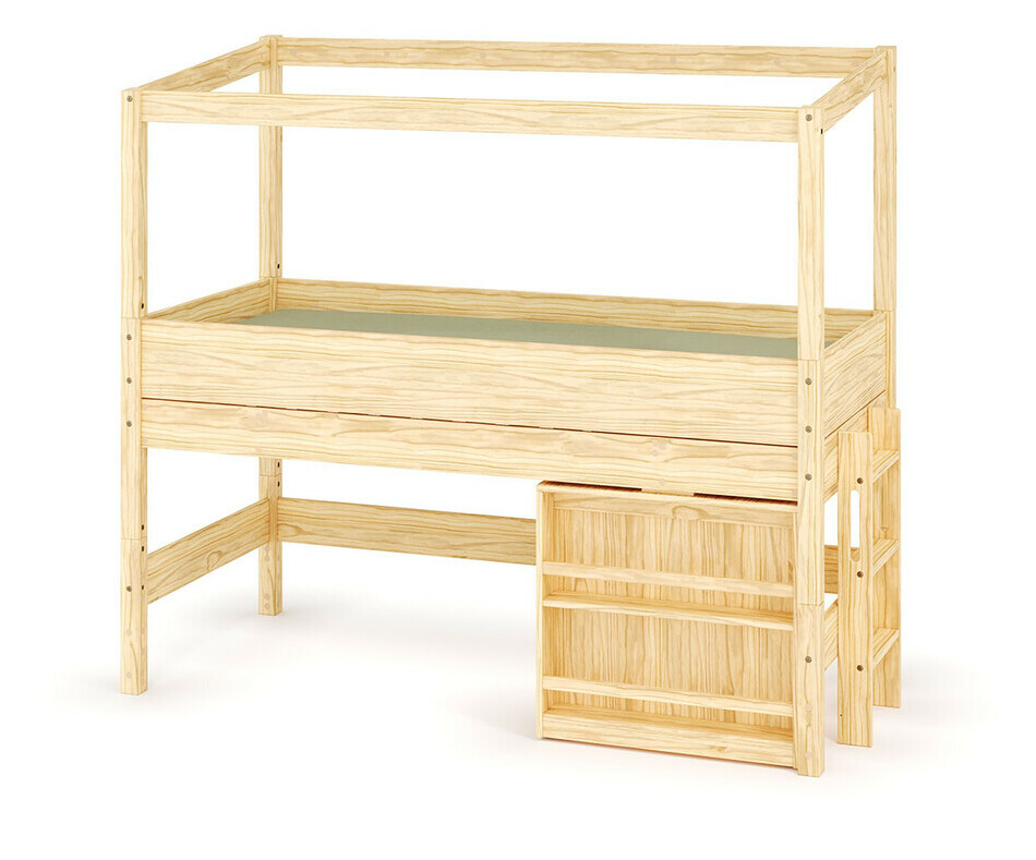 Lit cabane mi-hauteur bois avec bureau ferm - chelle petit ct