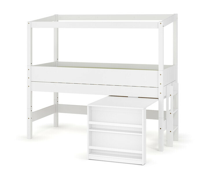 Lit cabane mi-hauteur blanc avec bureau ouvert - chelle petit ct