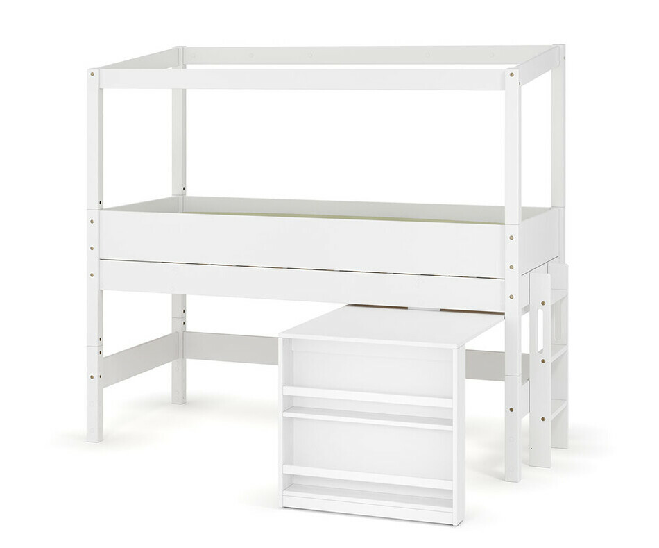 Lit cabane mi-hauteur blanc avec bureau ouvert - chelle petit ct