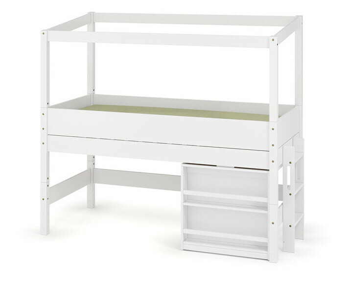 Lit cabane mi-hauteur blanc avec bureau ferm - chelle petit ct