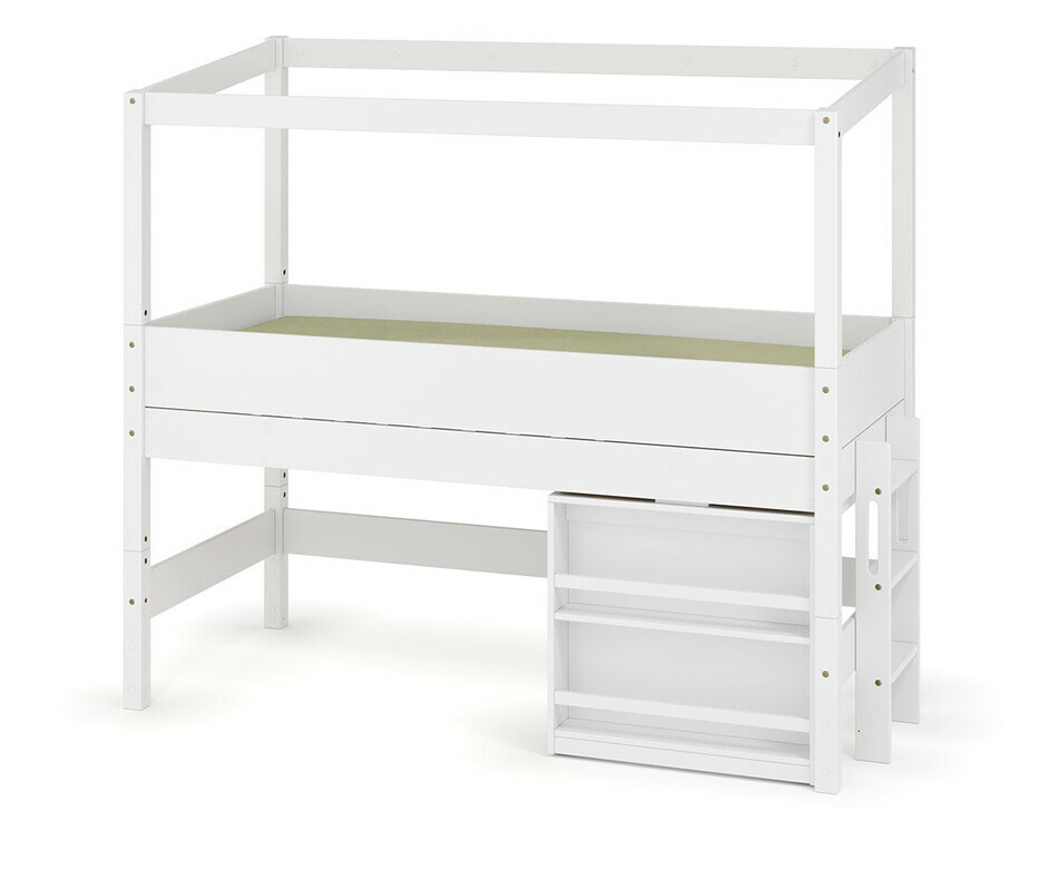 Lit cabane mi-hauteur blanc avec bureau ferm - chelle petit ct