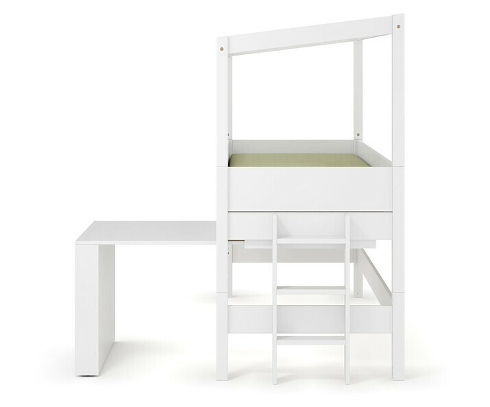 Lit cabane mi-hauteur blanc avec bureau gain de place - chelle petit ct