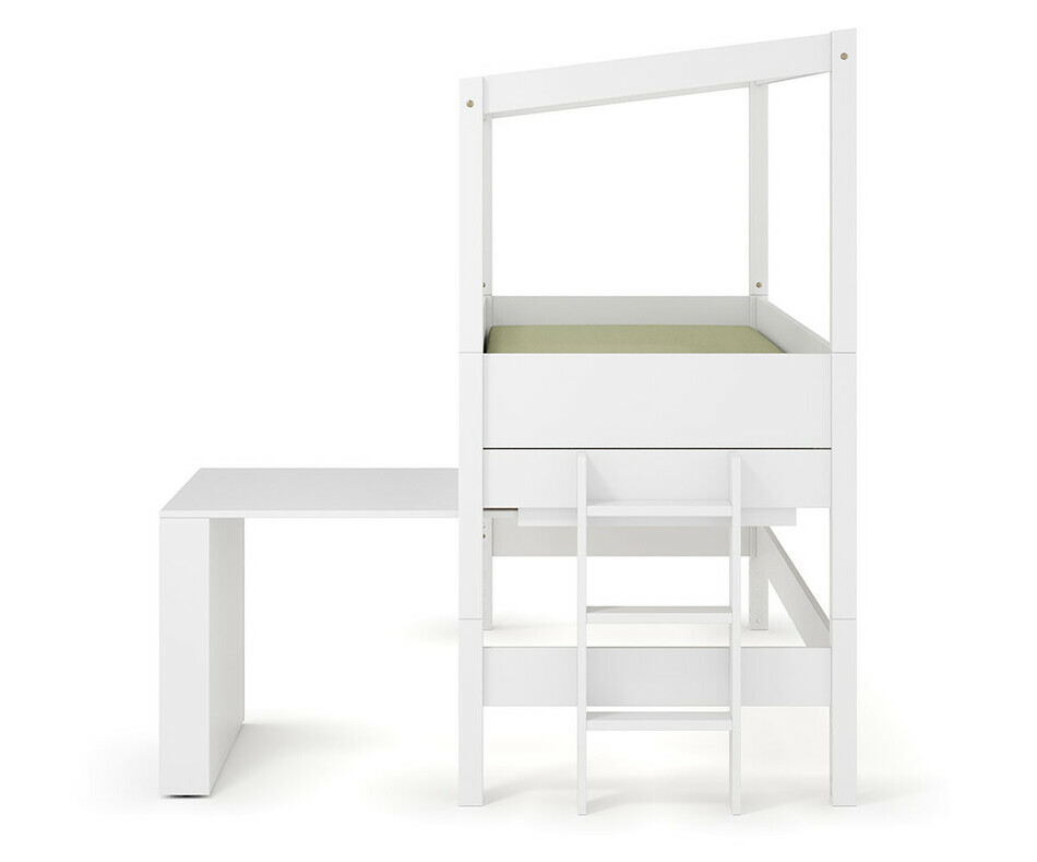 Lit cabane mi-hauteur blanc avec bureau gain de place - chelle petit ct