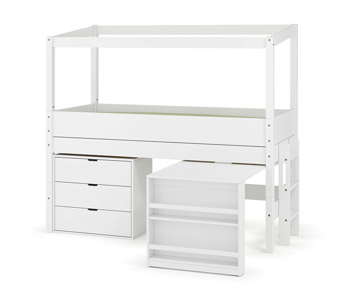 Lit cabane mi-hauteur blanc avec bureau et commode - chelle petit ct