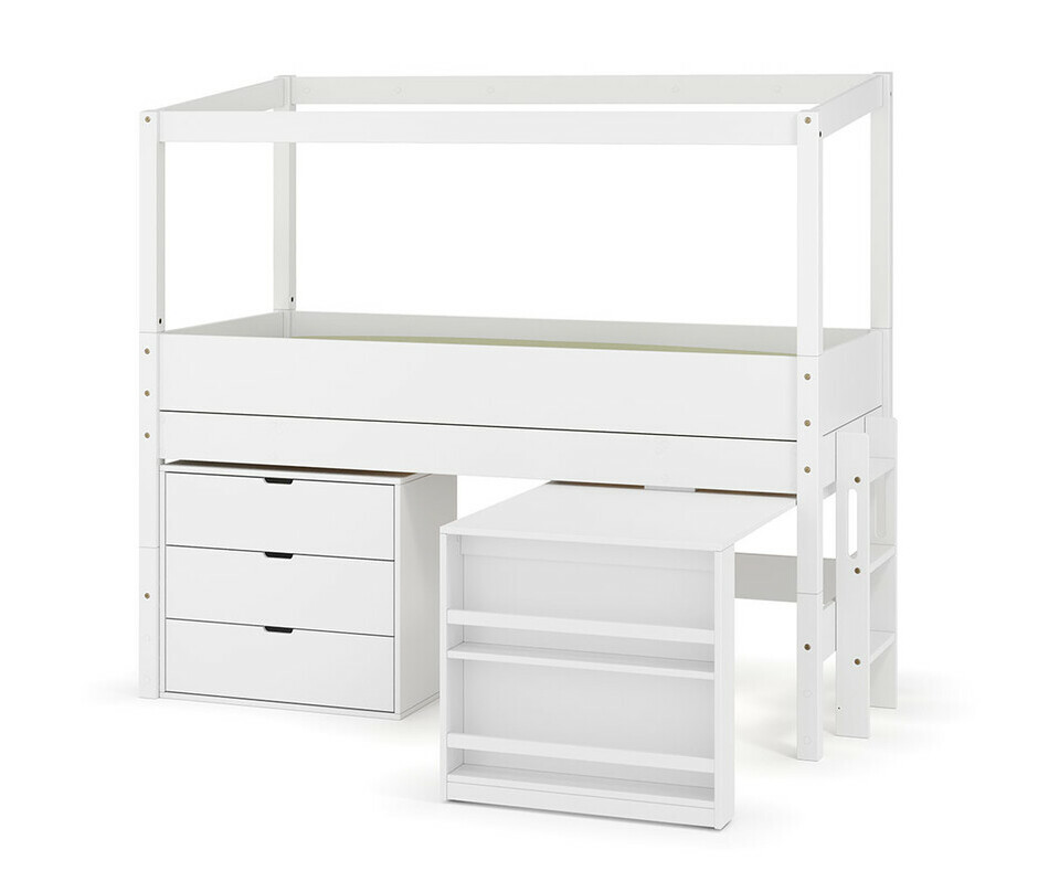 Lit cabane mi-hauteur blanc avec bureau et commode - chelle petit ct