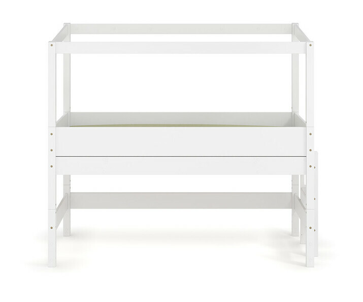 Lit cabane bois massif coloris blanc avec chelle sur le petit ct et matelas inclus